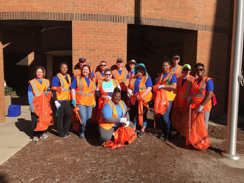 Employee's picking up trash